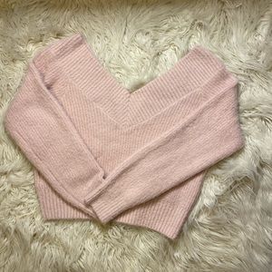 Off-the-shoulder pink sweater